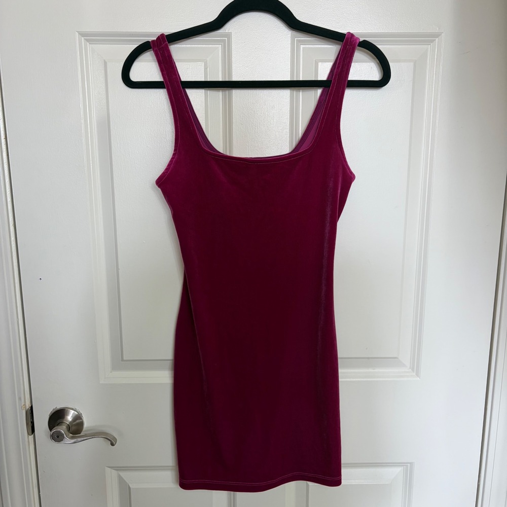 Urban Outfitters Magenta Pink Velvet Mini Dress Scoop Neck Bodycon XS